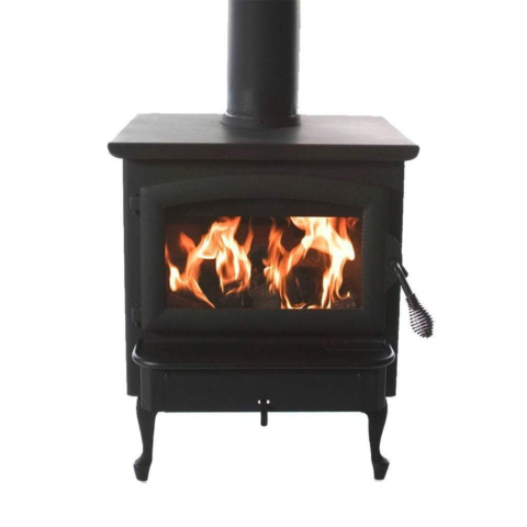 Buck Stove Bay Series Model 81 Non-Catalytic and Blower Assembly Standard Wood Burning Stove With Gold Door Finish For Sale