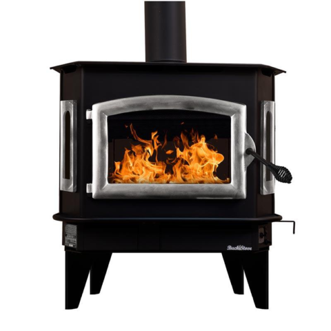 Buck Stove Bay Series Model 81 Non-Catalytic and Blower Assembly Standard Wood Burning Stove With Pewter Door Finish For Sale