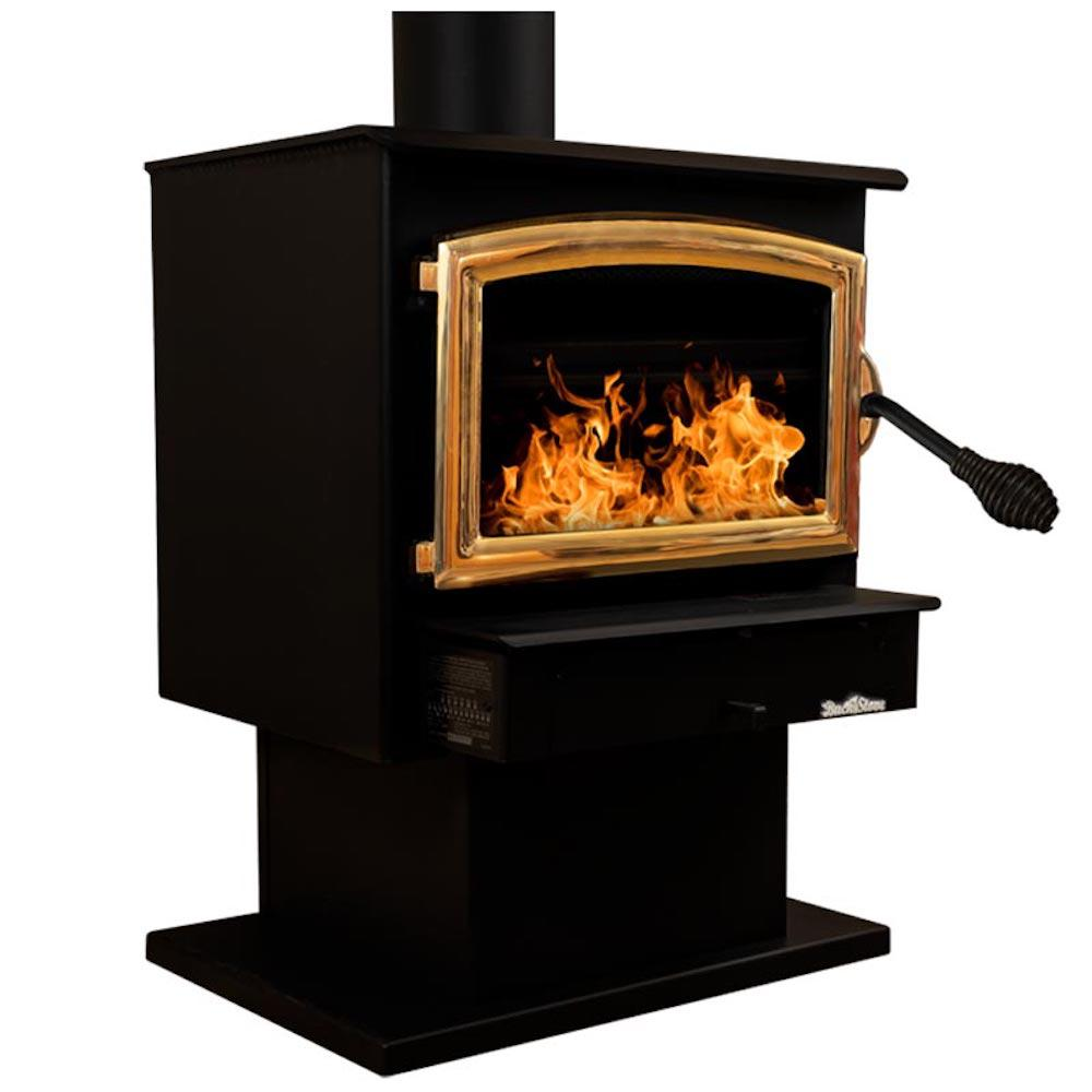 Buck Stove Model 21 Non-Catalytic and Blower Assembly Standard Wood Burning Stove For Sale With Gold Door Finish For Sale - Image 2