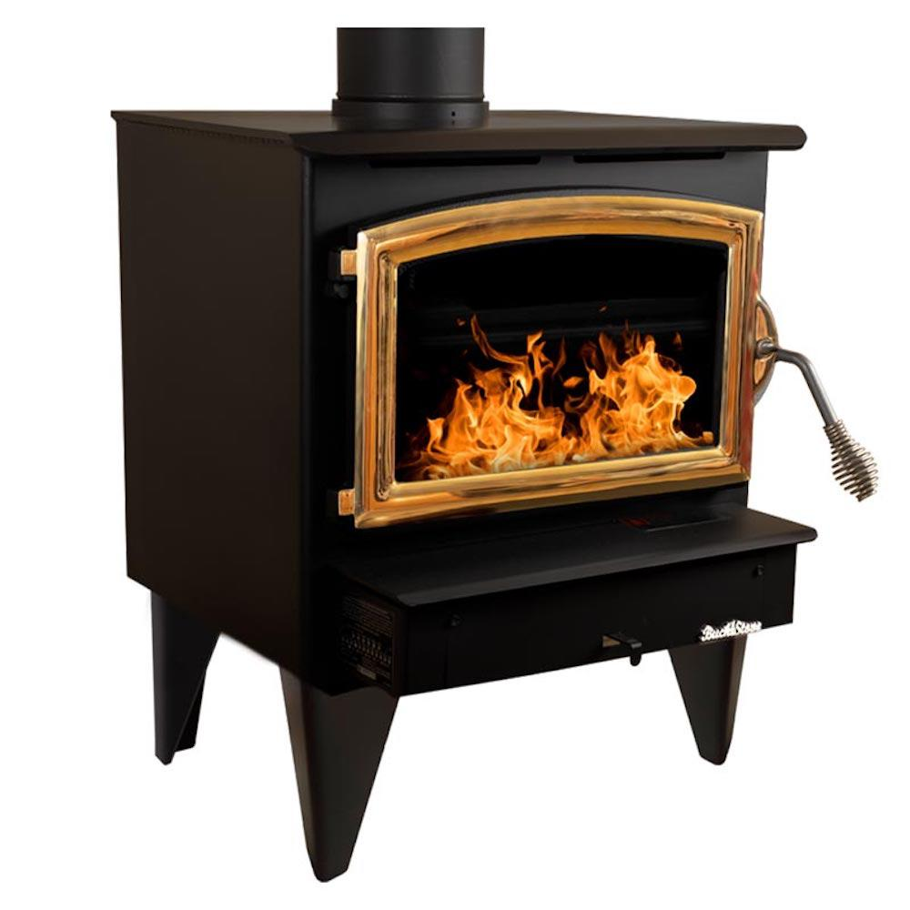 Buck Stove Model 21 Non-Catalytic and Blower Assembly Standard Wood Burning Stove For Sale With Gold Door Finish For Sale - Image 4