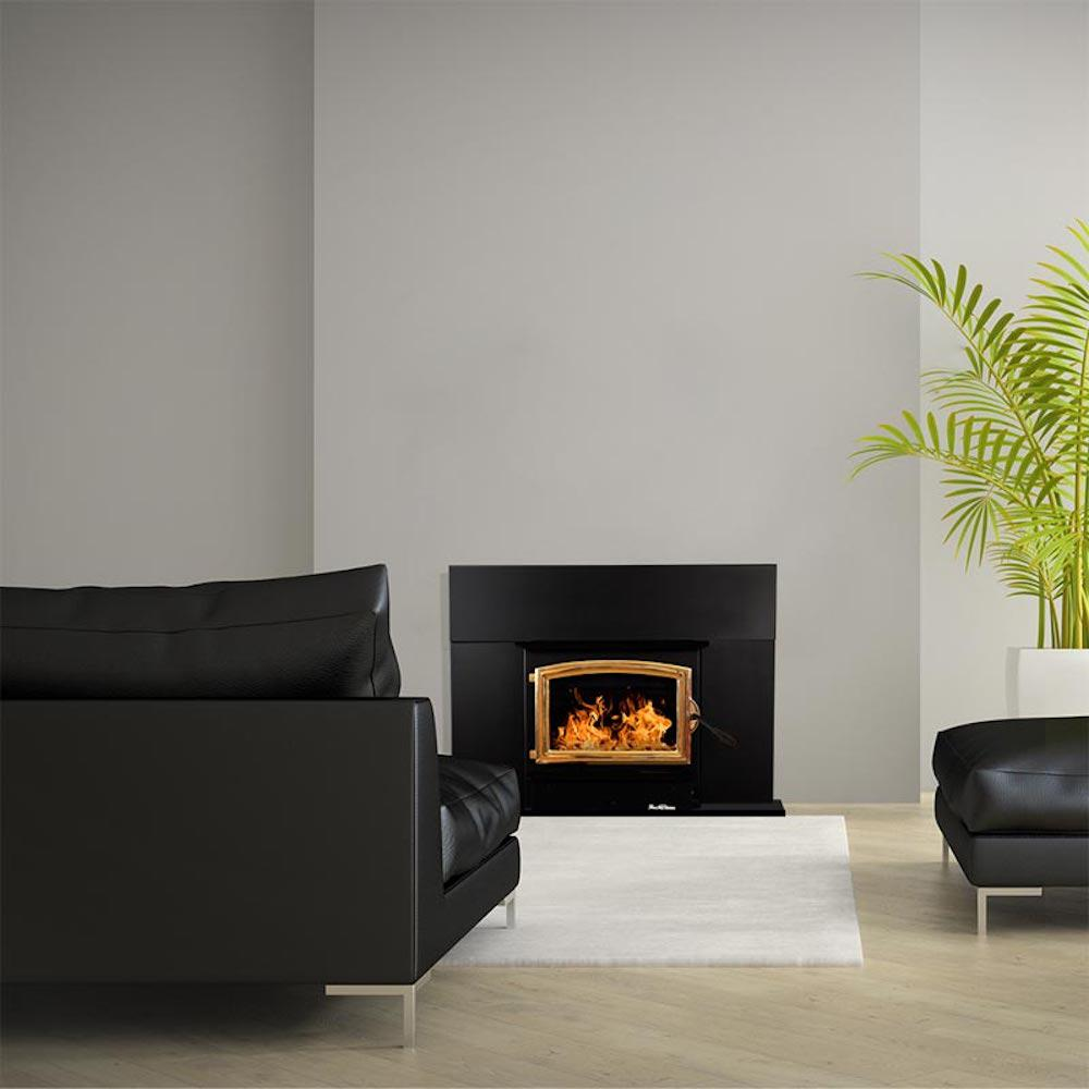 Buck Stove Model 21 Non-Catalytic and Blower Assembly Standard Wood Burning Stove For Sale With Gold Door Finish For Sale - Image 14