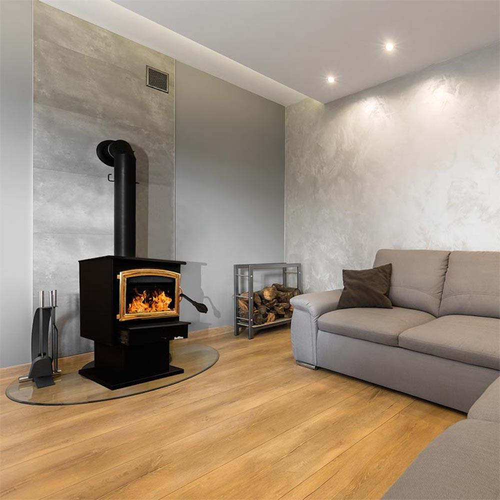 Buck Stove Model 21 Non-Catalytic and Blower Assembly Standard Wood Burning Stove For Sale With Gold Door Finish For Sale - Image 13