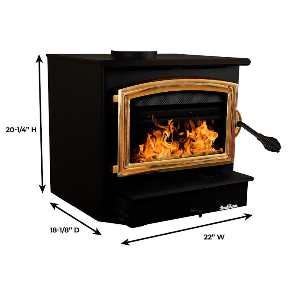 Buck Stove Model 21 Non-Catalytic and Blower Assembly Standard Wood Burning Stove For Sale With Gold Door Finish For Sale - Image 12
