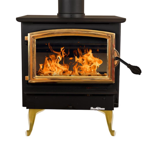 Buck Stove Model 21 Non-Catalytic and Blower Assembly Standard Wood Burning Stove For Sale With Gold Door Finish For Sale