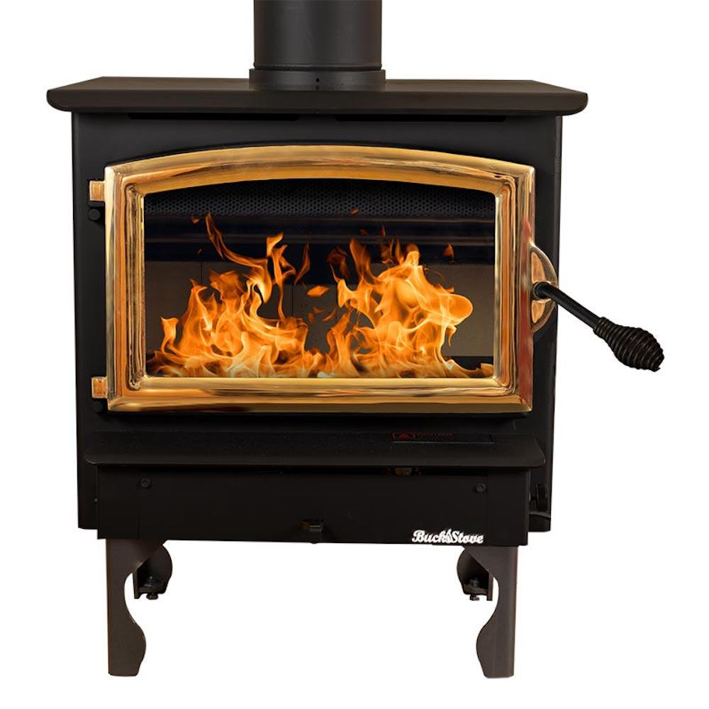 Buck Stove Model 21 Non-Catalytic and Blower Assembly Standard Wood Burning Stove For Sale With Gold Door Finish For Sale - Image 21