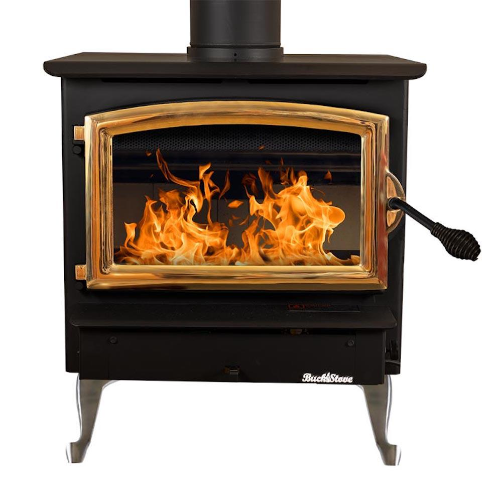 Buck Stove Model 21 Non-Catalytic and Blower Assembly Standard Wood Burning Stove For Sale With Gold Door Finish For Sale - Image 20