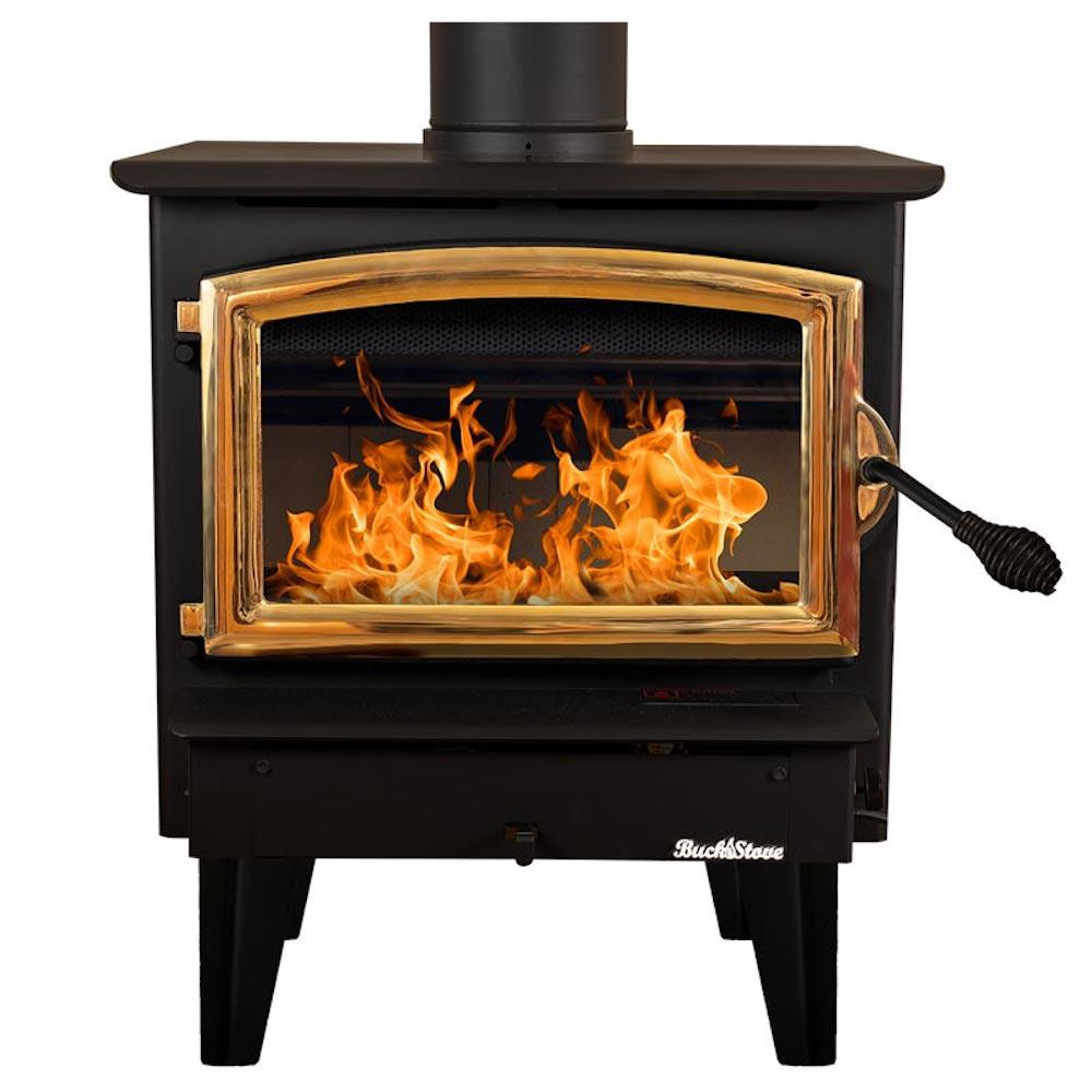 Buck Stove Model 21 Non-Catalytic and Blower Assembly Standard Wood Burning Stove For Sale With Gold Door Finish For Sale - Image 16