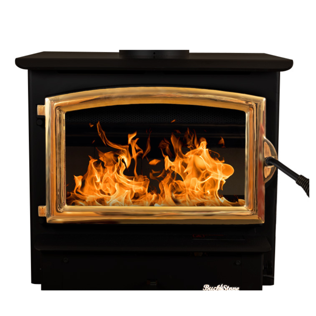 Buck Stove Model 21 Non-Catalytic and Blower Assembly Standard Wood Burning Stove For Sale With Gold Door Finish For Sale - Image 23