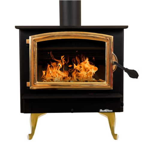 Buck Stove Model 74 Non-Catalytic and Blower Assembly Standard Wood Burning Stove With Gold Door Finish For Sale