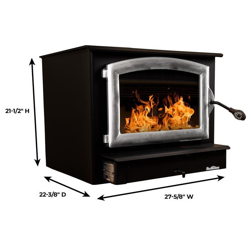 Buck Stove Model 74 Non-Catalytic and Blower Assembly Standard Wood Burning Stove With Pewter Door Finish For Sale - Image 4