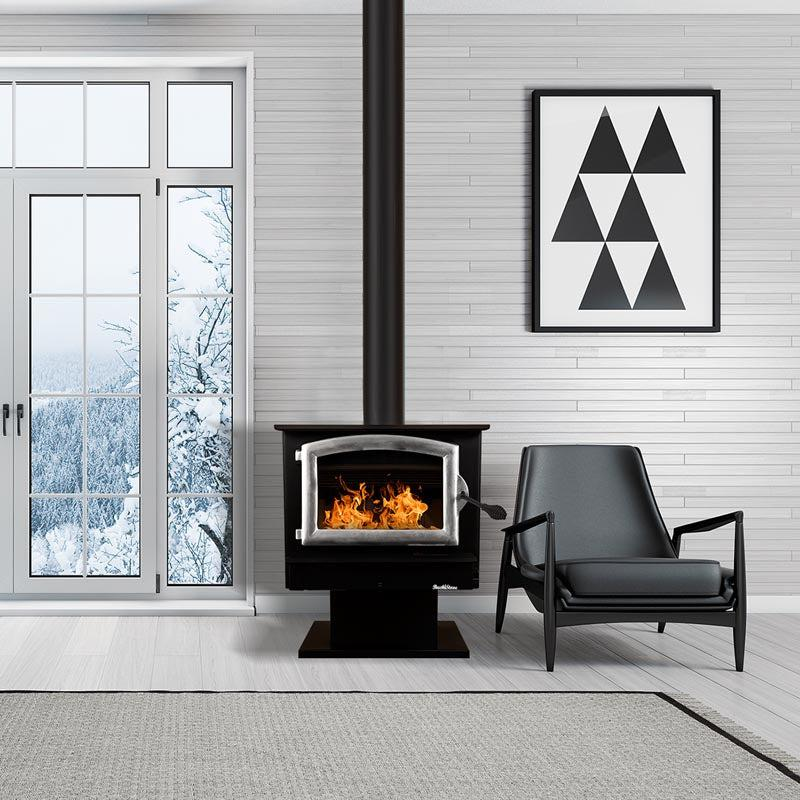 Buck Stove Model 74 Non-Catalytic and Blower Assembly Standard Wood Burning Stove With Pewter Door Finish For Sale - Image 19