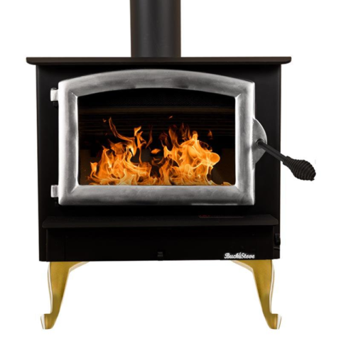Buck Stove Model 74 Non-Catalytic and Blower Assembly Standard Wood Burning Stove With Pewter Door Finish For Sale