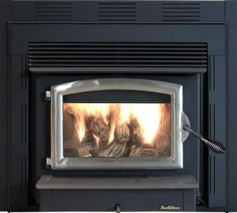 Buck Stove Model 74ZC Zero Clearance Non-Catalytic and Blower Assembly Standard Wood Burning Stove With Pewter Door Finish For Sale