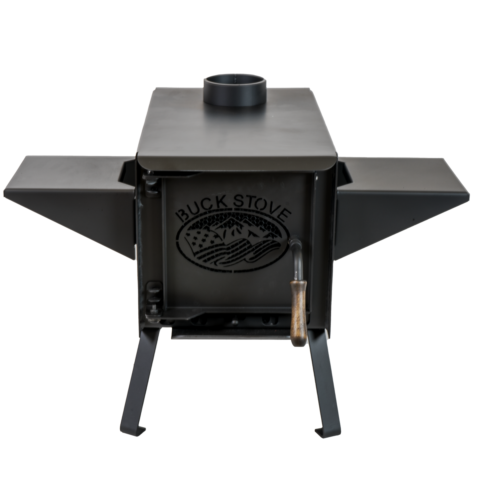 Buck Stove Model Little Buck Black Wood Burning Campstove With Legs, Shelves and 4" Collar For Sale