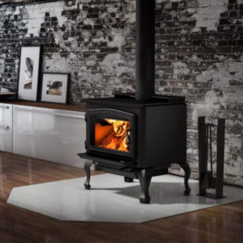 Osburn 2000 Wood Stove For Sale With Black Door Overlay & Black Cast Iron Traditional Legs With Ash Drawer