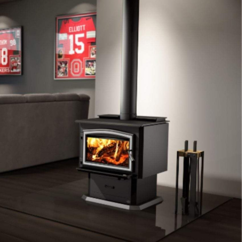 Osburn 3500 Wood Stove With Brushed Nickel Door Overlay For Sale