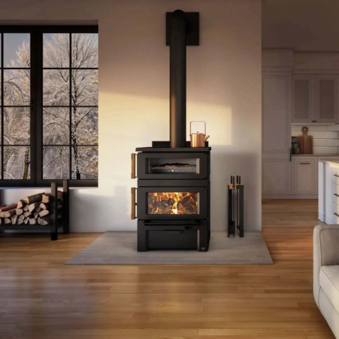 Osburn Gusto Wood Burning Cookstove With Black Decorative Moulding For Sale