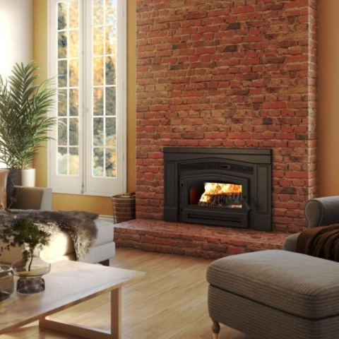 Osburn Matrix 1900 Wood Insert With Black Door Overlay For Sale