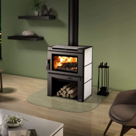 Osburn Matrix Wood Stove With Black Side Panels Kit & Black Steel Panel Top For Sale
