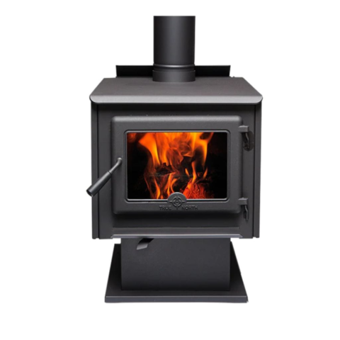 True North TN20 22" Metallic Black Vented Wood Burning Stove With Pedestal Base, EPA2020 Certified For Sale