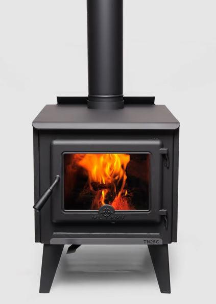 True North TN25C 22" Metallic Black Vented Wood Burning Stove With Legs, EPA2020 Certified For Sale